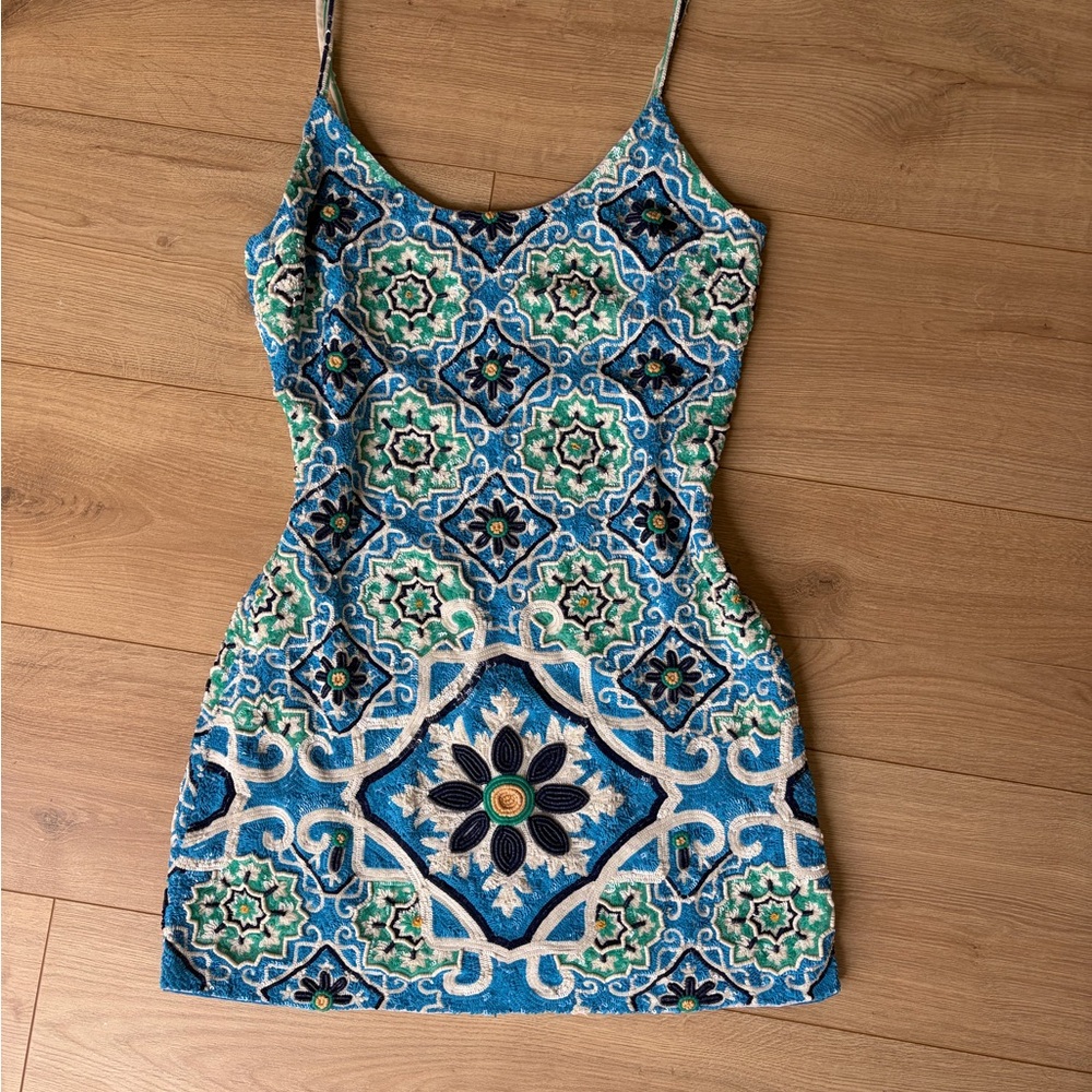 Pia Pauro Sequin Embellished Blue & Turquoise Slip Dress